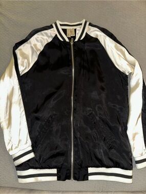 Black and White Satin Bomber Jacket